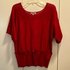 Red Sparkly Knitted Cinch-Waist Top
